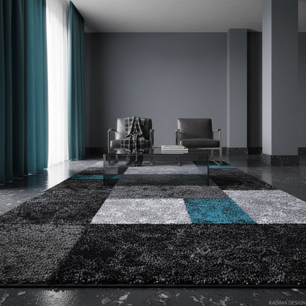 Kurzflorteppich LATEMAR, kariert, Türkis, 240 x 340 cm