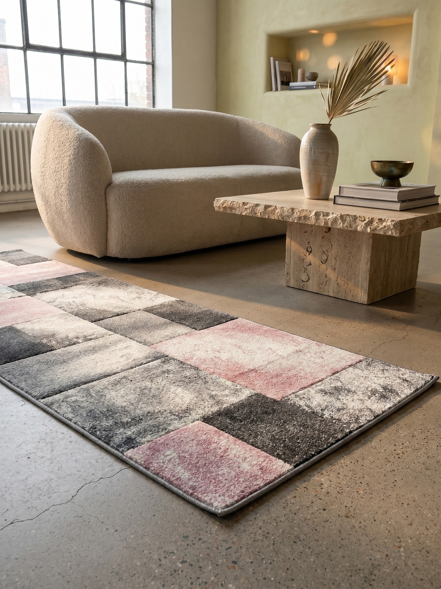 Kurzflorteppich LATEMAR, kariert, aus Polypropylen, Rosa, 80 x 150 cm - Bild 1