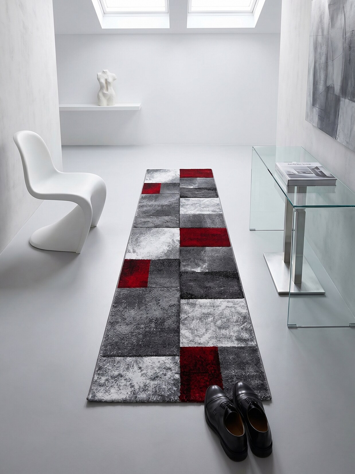 Kurzflorteppich LATEMAR, kariert, aus Polypropylen, Rot, 80 x 150 cm