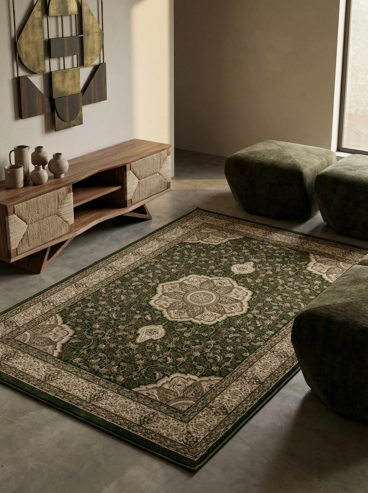 Kurzflorteppich GEISLER, orientalisch, Grün, 300 x 400 cm