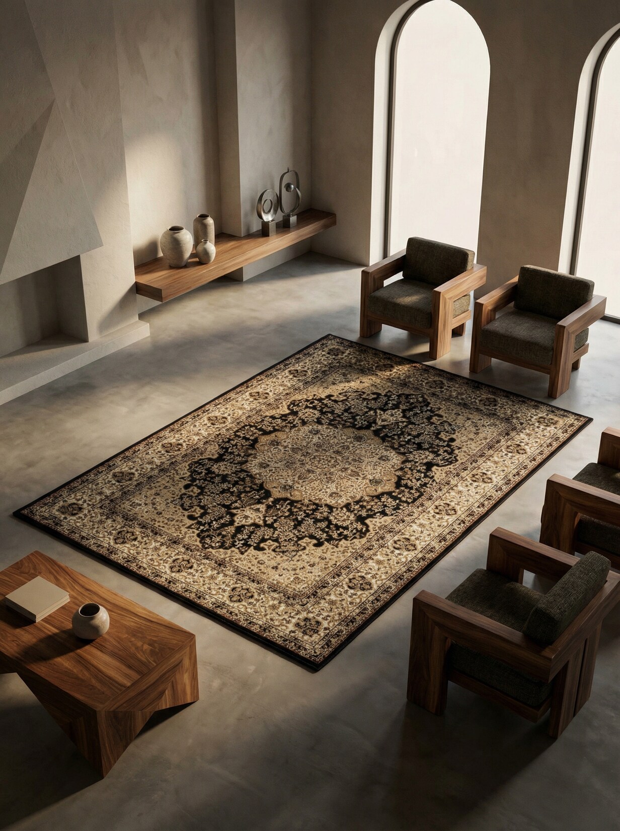 Kurzflorteppich GEISLER, orientalisch, aus Polypropylen, Schwarz, 80 x 150 cm