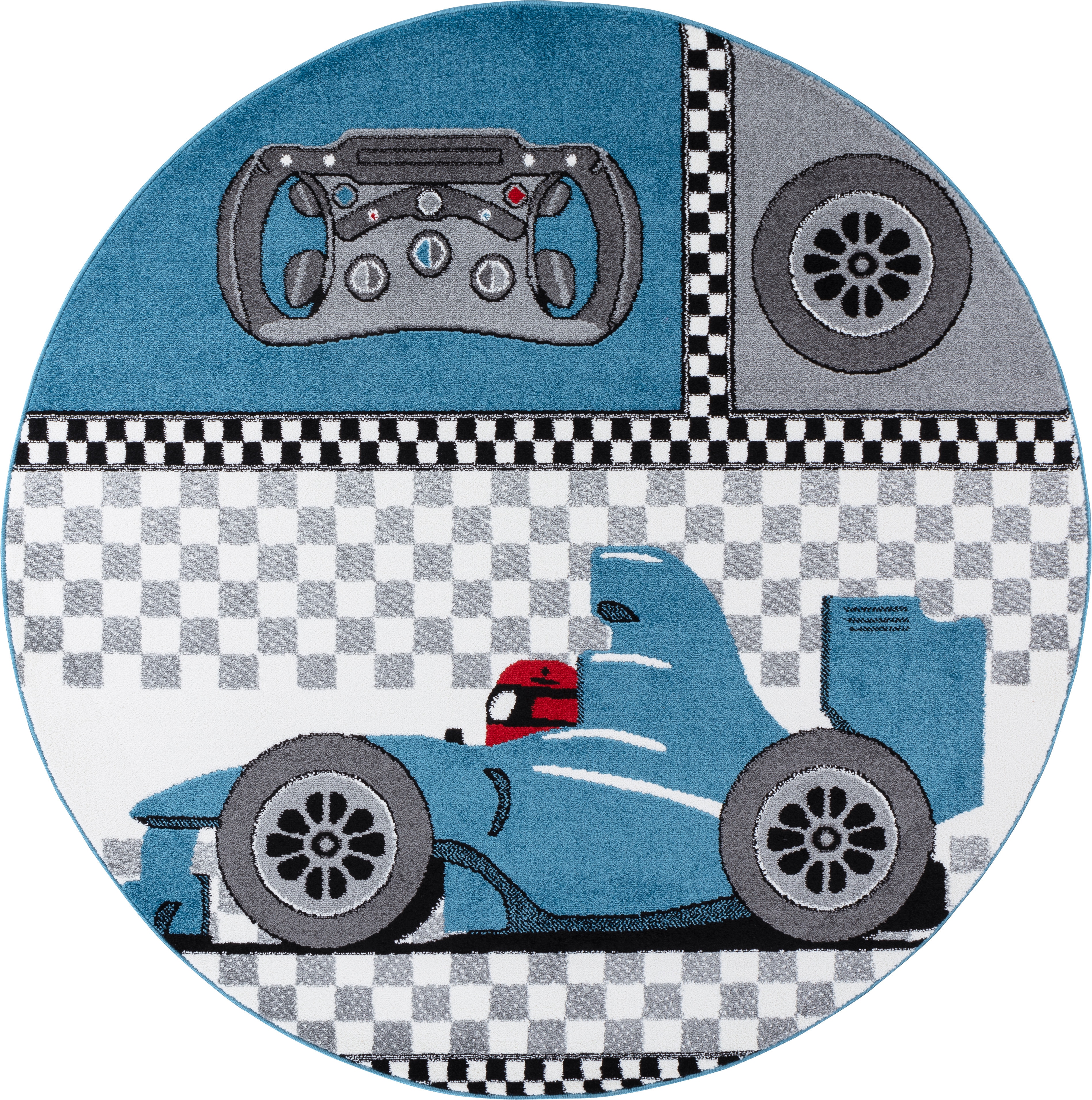 Kinderteppich TASNA, mit Rennwagen-Motiv, Blau, &Oslash; 160 cm - Bild 1