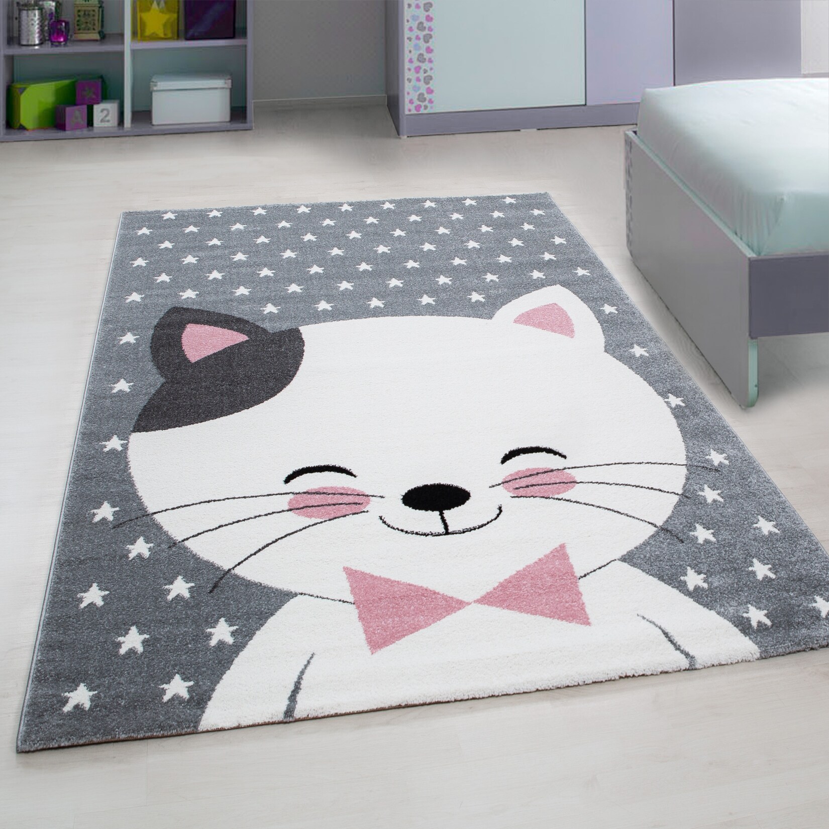 Kinderteppich TASNA, mit Katzen-Motiv, Rosa, 140 x 200 cm