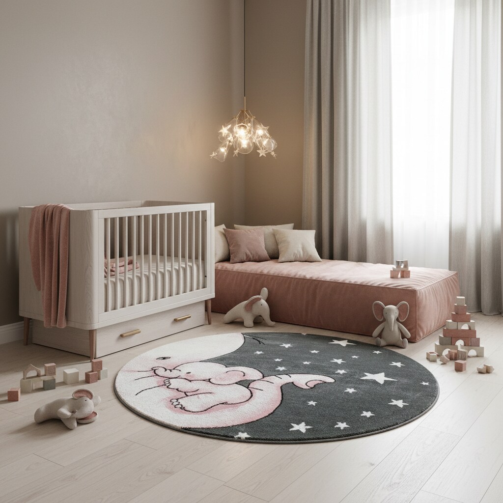 Kinderteppich TASNA, mit Elefanten-Motiv, Rosa, Ø 160 cm