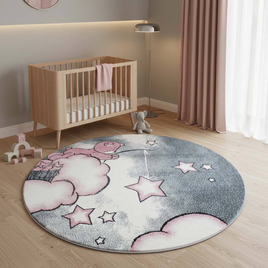 Kinderteppich TASNA, mit B&auml;ren-Motiv, Rosa, &Oslash; 160 cm - Bild 1