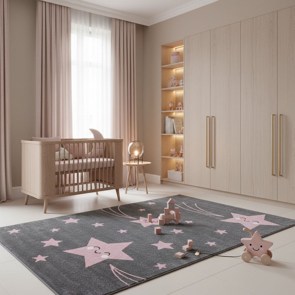Kinderteppich TASNA, mit Sternen-Motiv, Rosa, 160 x 230 cm - Bild 1