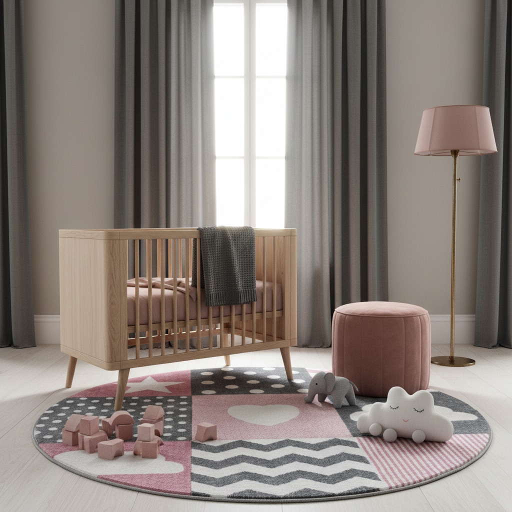 Kinderteppich TASNA, mit Herz-und-Stern-Motiv, Rosa, &Oslash; 120 cm - Bild 1