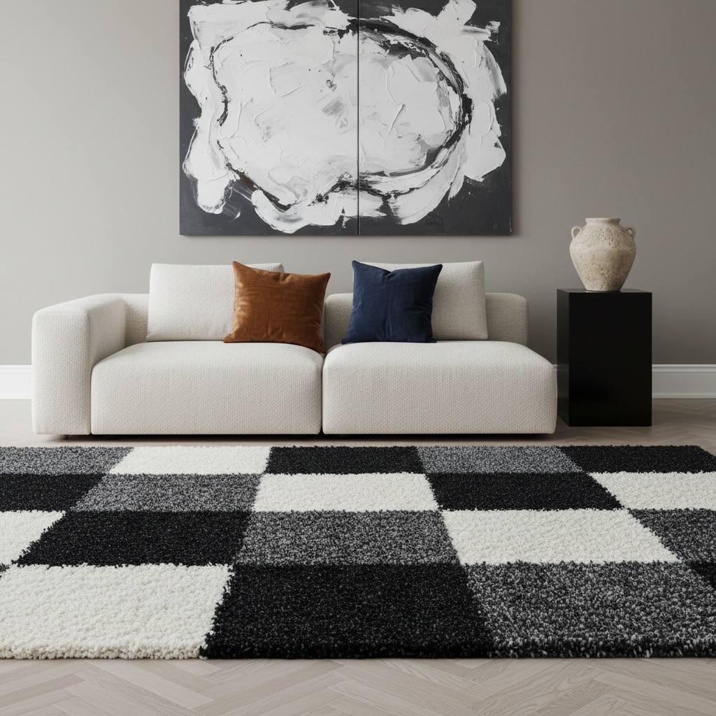 Hochflorteppich RHEIN, kariert, Schwarz, 120 x 170 cm - Bild 1
