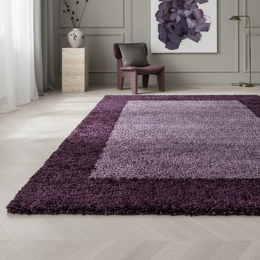 Hochflorteppich RHEIN, mit Bordüre, Violett, 240 x 340 cm