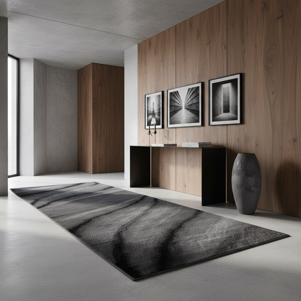 Kurzflorteppich ASPEN, mit abstraktem Wellenmuster, Schwarz, 80 x 300 cm