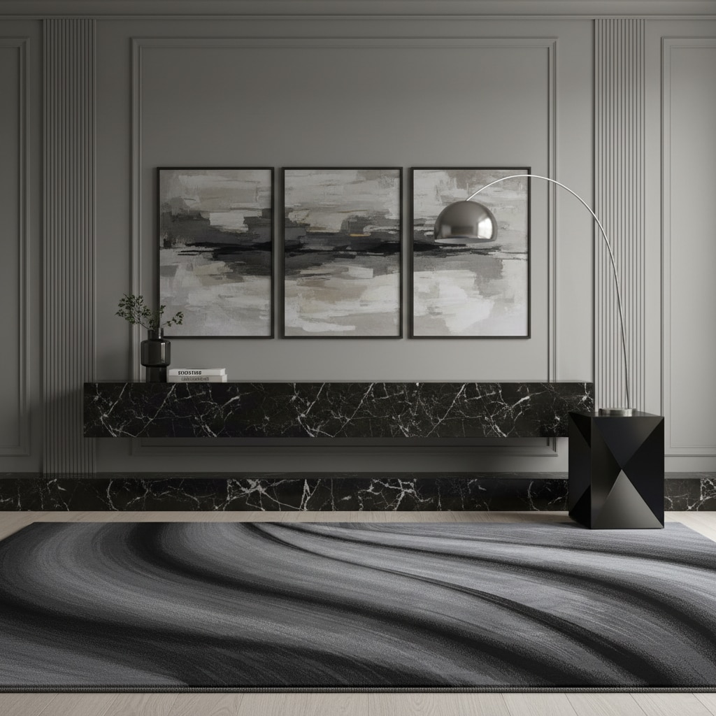 Kurzflorteppich ASPEN, mit abstraktem Wellenmuster, Schwarz, 160 x 230 cm