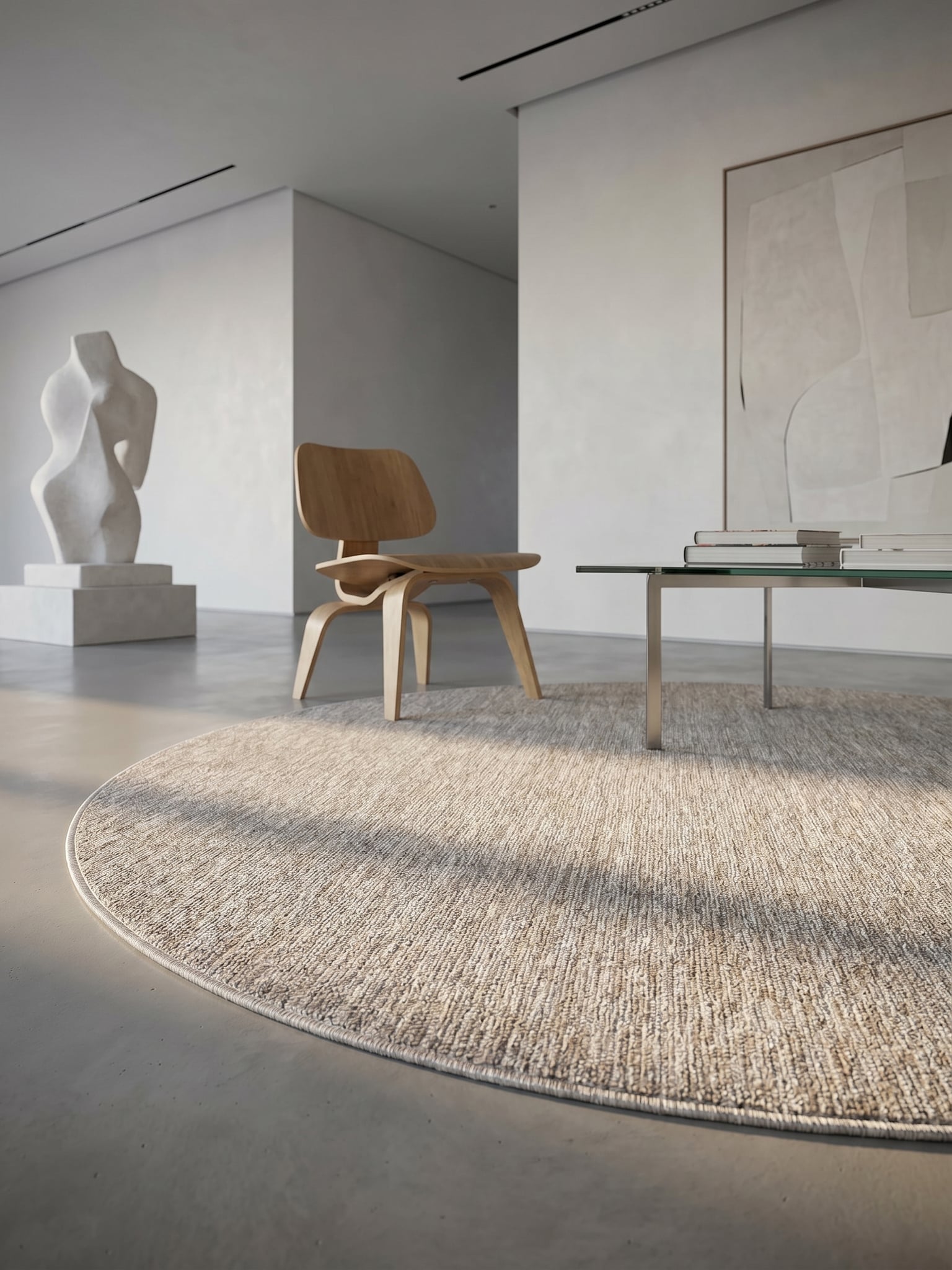 Kurzflorteppich AMMER, einfarbig, Beige, &Oslash; 160 cm - Bild 1