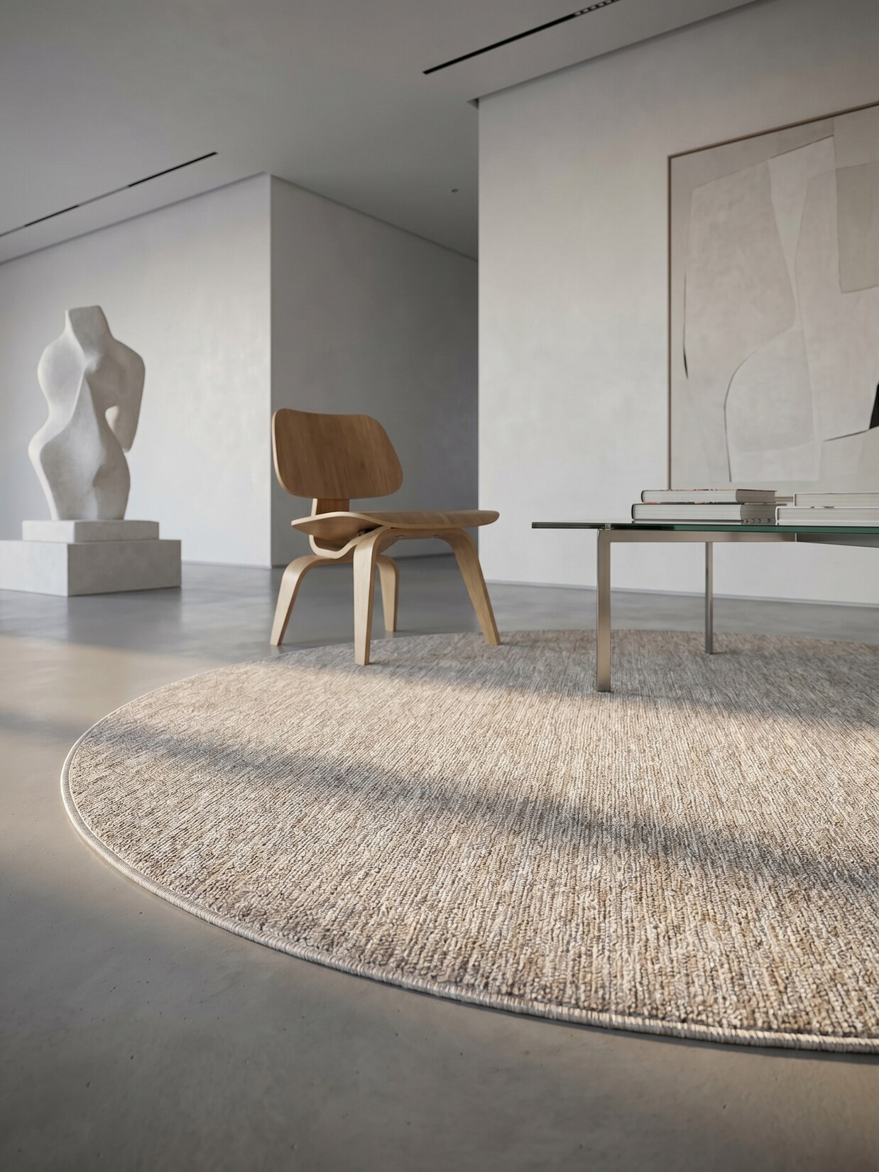 Kurzflorteppich AMMER, einfarbig, Beige, Ø 160 cm