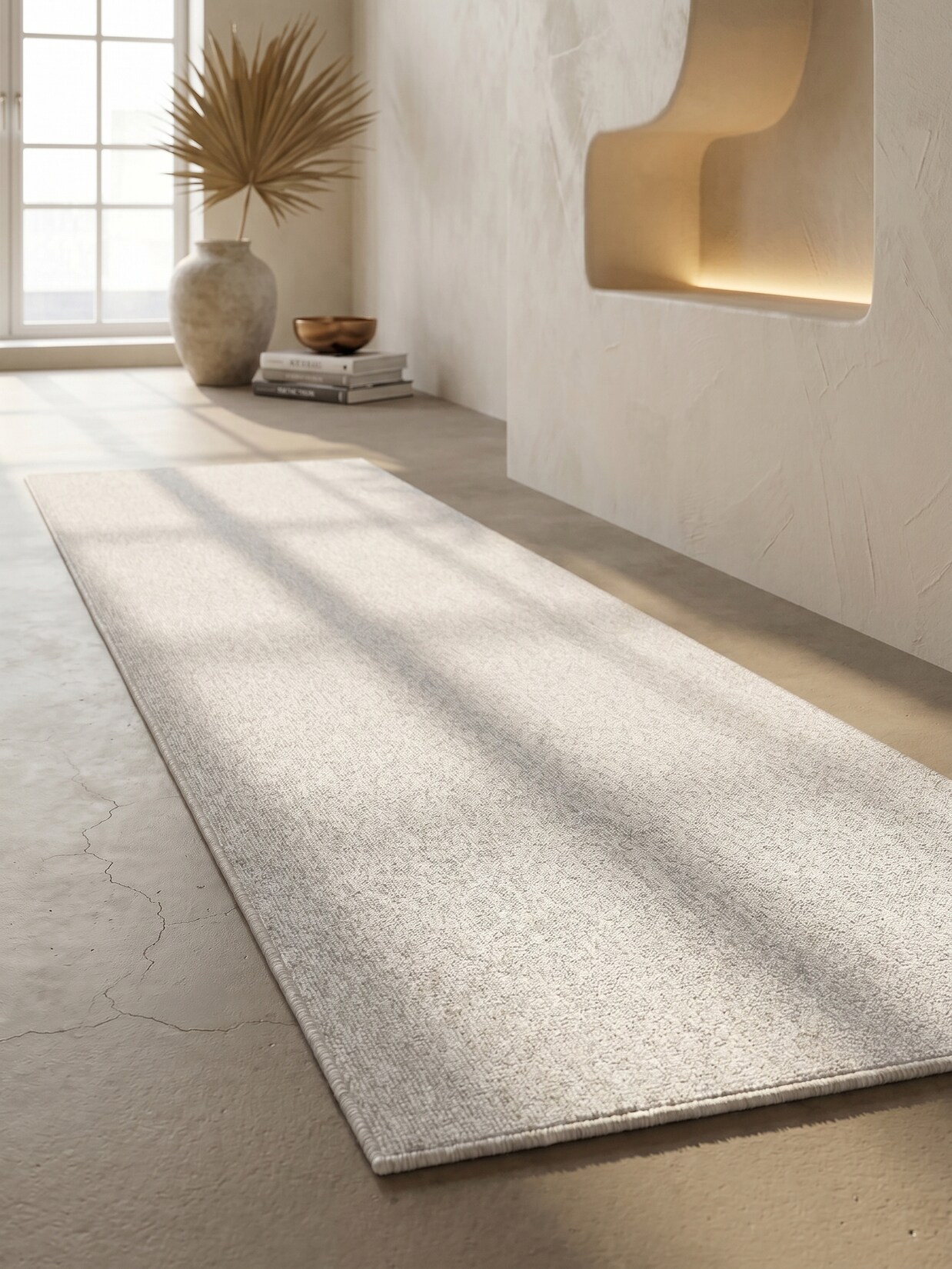 Kurzflorteppich AMMER, einfarbig, Creme, 80 x 250 cm
