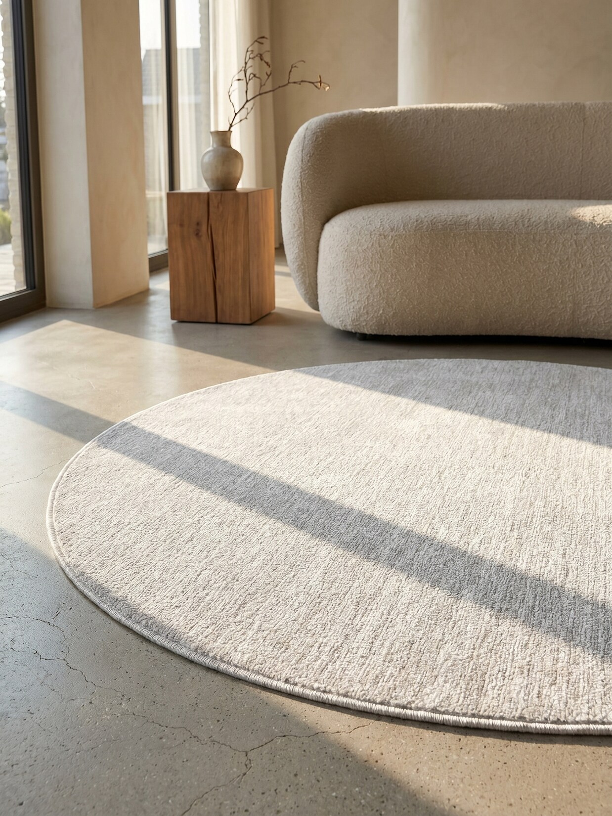 Kurzflorteppich AMMER, einfarbig, Creme, Ø 200 cm