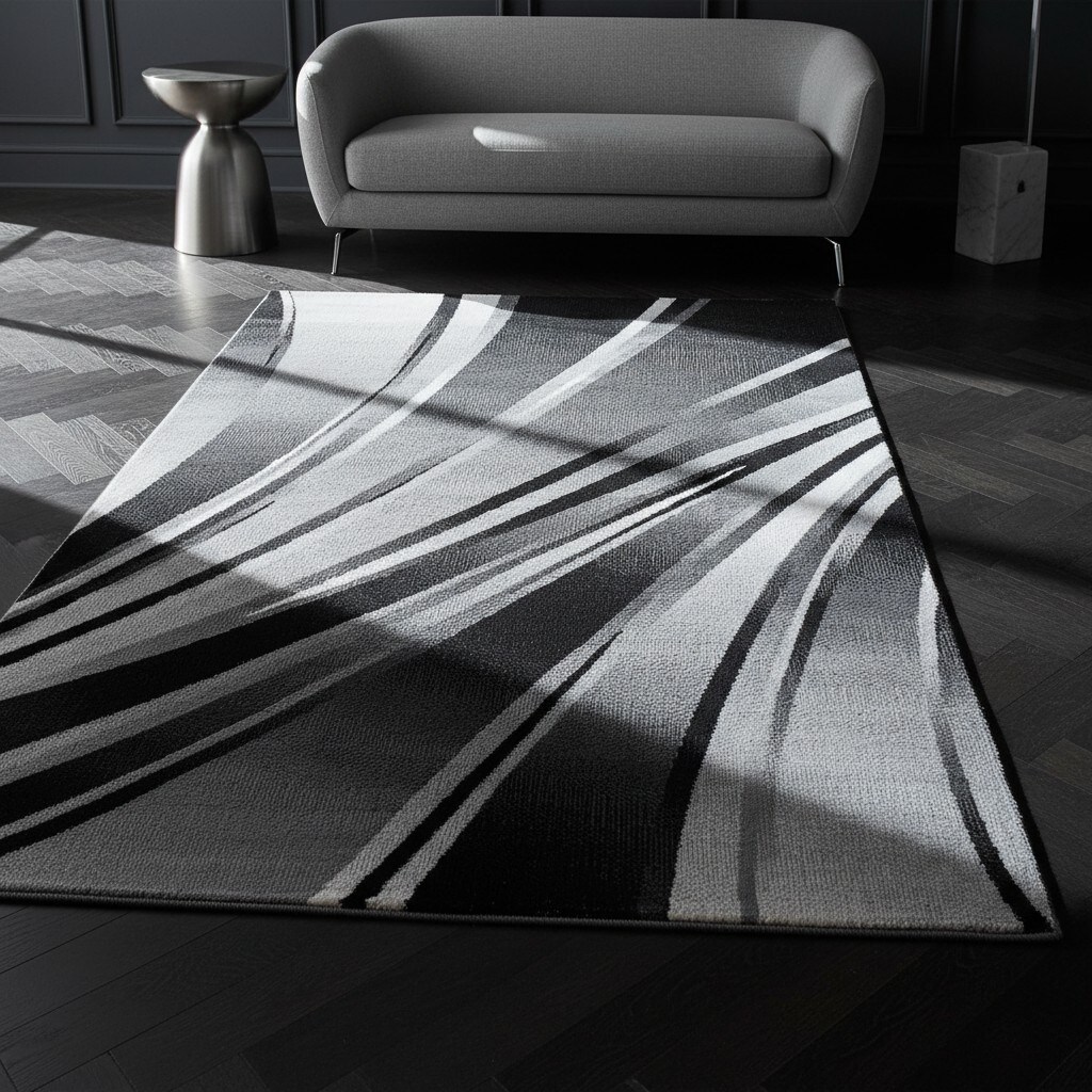 Kurzflorteppich DRAU, mit abstraktem Wellenmuster, Schwarz, 120 x 170 cm