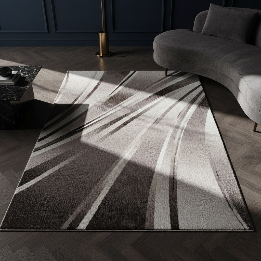 Kurzflorteppich DRAU, mit abstraktem Wellenmuster, Braun, 140 x 200 cm