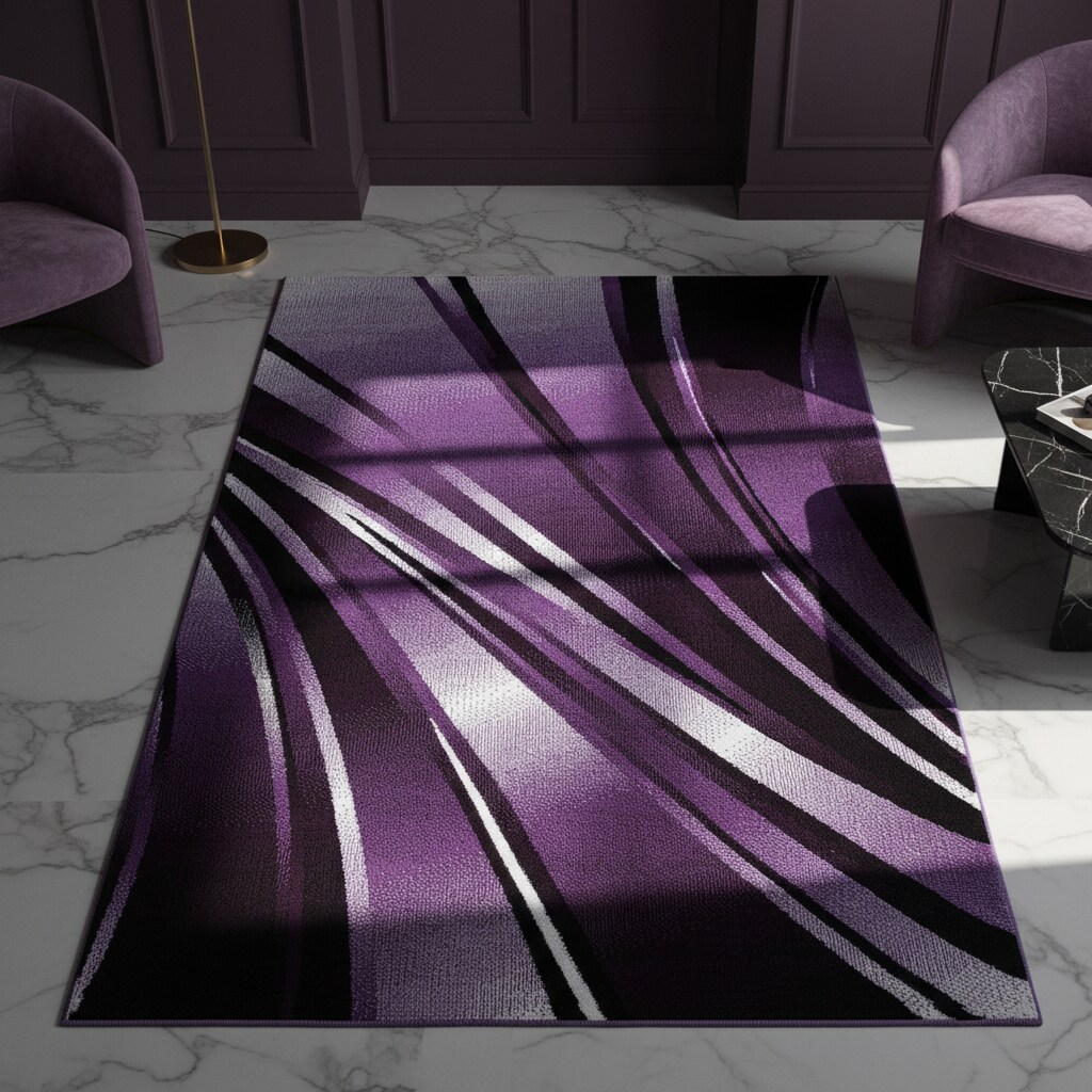 Kurzflorteppich DRAU, mit abstraktem Wellenmuster, Violett, 140 x 200 cm