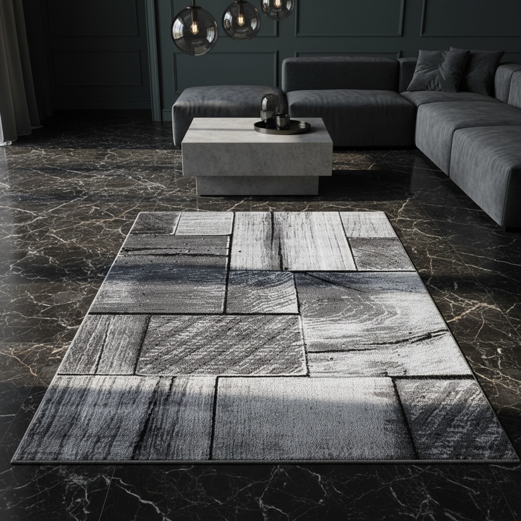 Kurzflorteppich DRAU, in 3D-Holzoptik, Schwarz, 80 x 150 cm