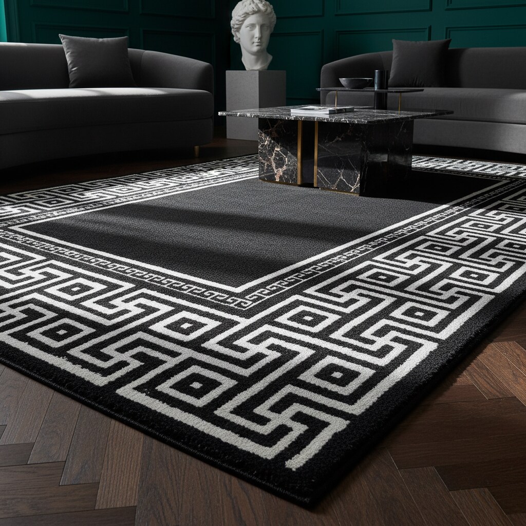 Kurzflorteppich DRAU, mit Mäander-Muster, Schwarz, 120 x 170 cm