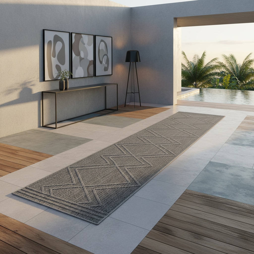 Outdoorteppich IMST, im Boho-Stil, aus Polypropylen, Grau, 80 x 250 cm