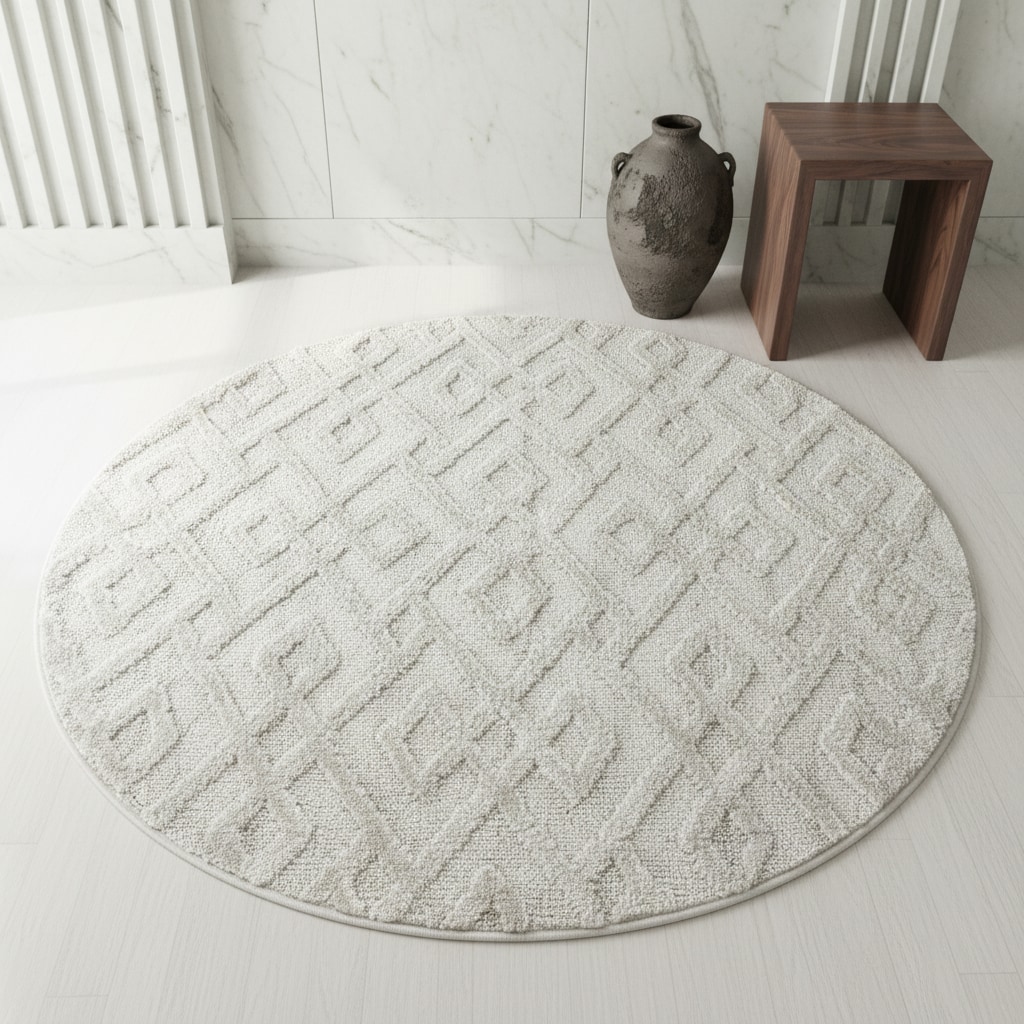 Hochflorteppich EISACK, geometrisch, Creme, &Oslash; 120 cm - Bild 1