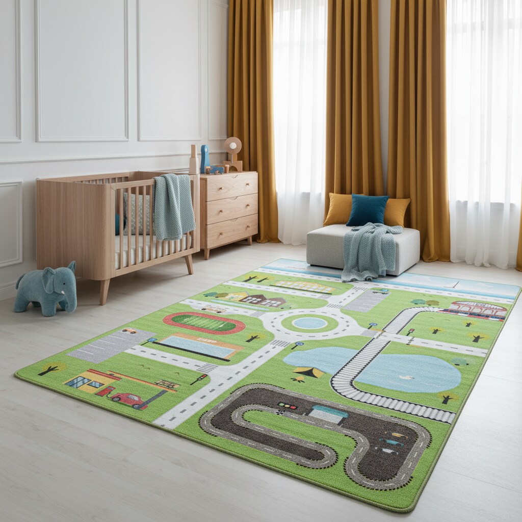 Kinderteppich TRAUN, mit Spielstra&szlig;en-Motiv, Gr&uuml;n, 120 x 170 cm - Bild 1