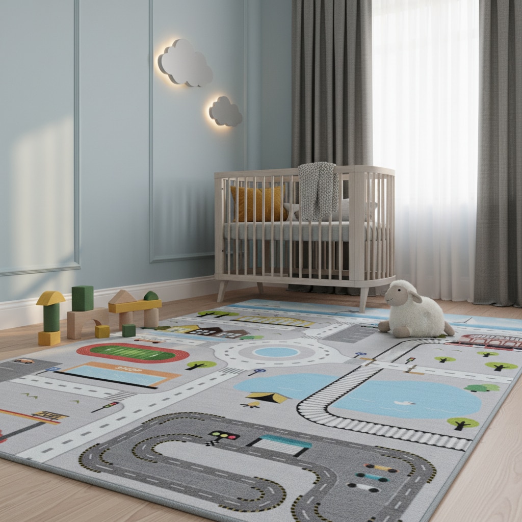 Kinderteppich TRAUN, mit Spielstra&szlig;en-Motiv, Grau, 160 x 230 cm - Bild 1