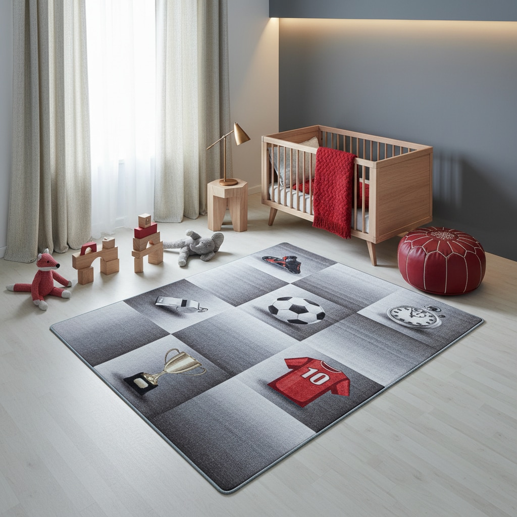 Kinderteppich TRAUN, mit Fu&szlig;ball-Motiv, Grau, 120 x 170 cm - Bild 1