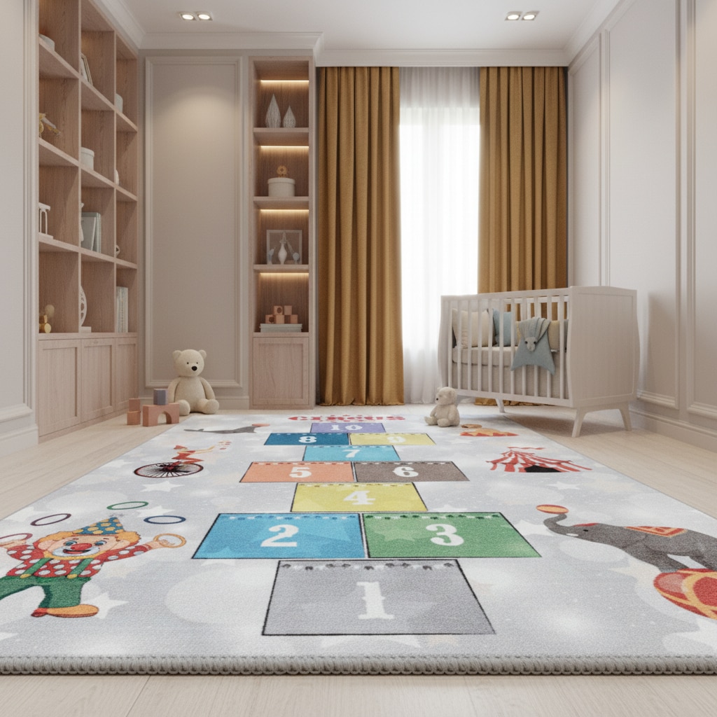 Kinderteppich TRAUN, als H&uuml;pfspiel, aus Latex, Grau, 100 x 150 cm - Bild 1