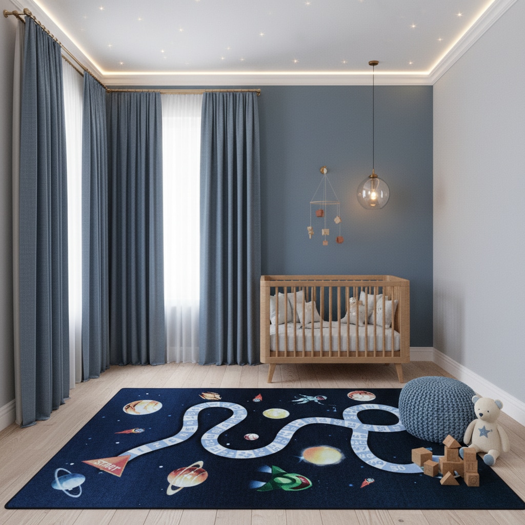 Kinderteppich TRAUN, mit Weltraum-Motiv, Marineblau, 160 x 230 cm - Bild 1