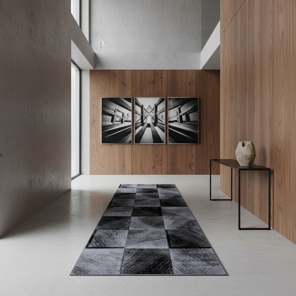 Kurzflorteppich INN, kariert, Schwarz, 80 x 300 cm