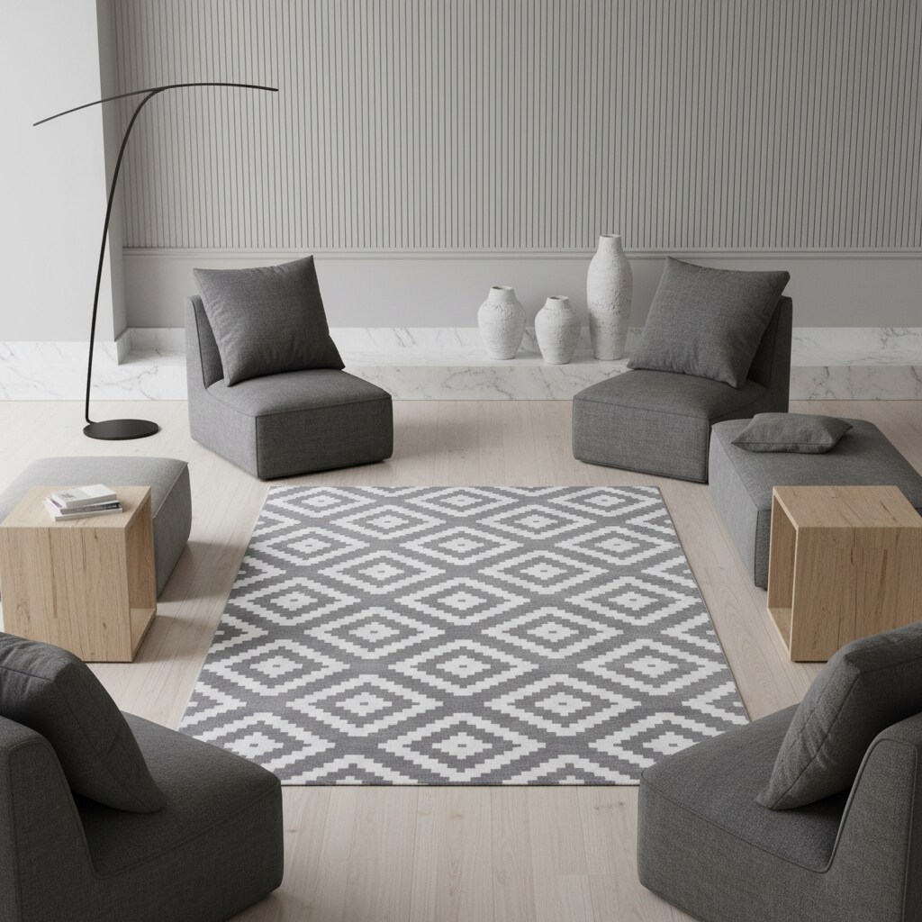 Kurzflorteppich INN, geometrisch, Grau, 280 x 370 cm