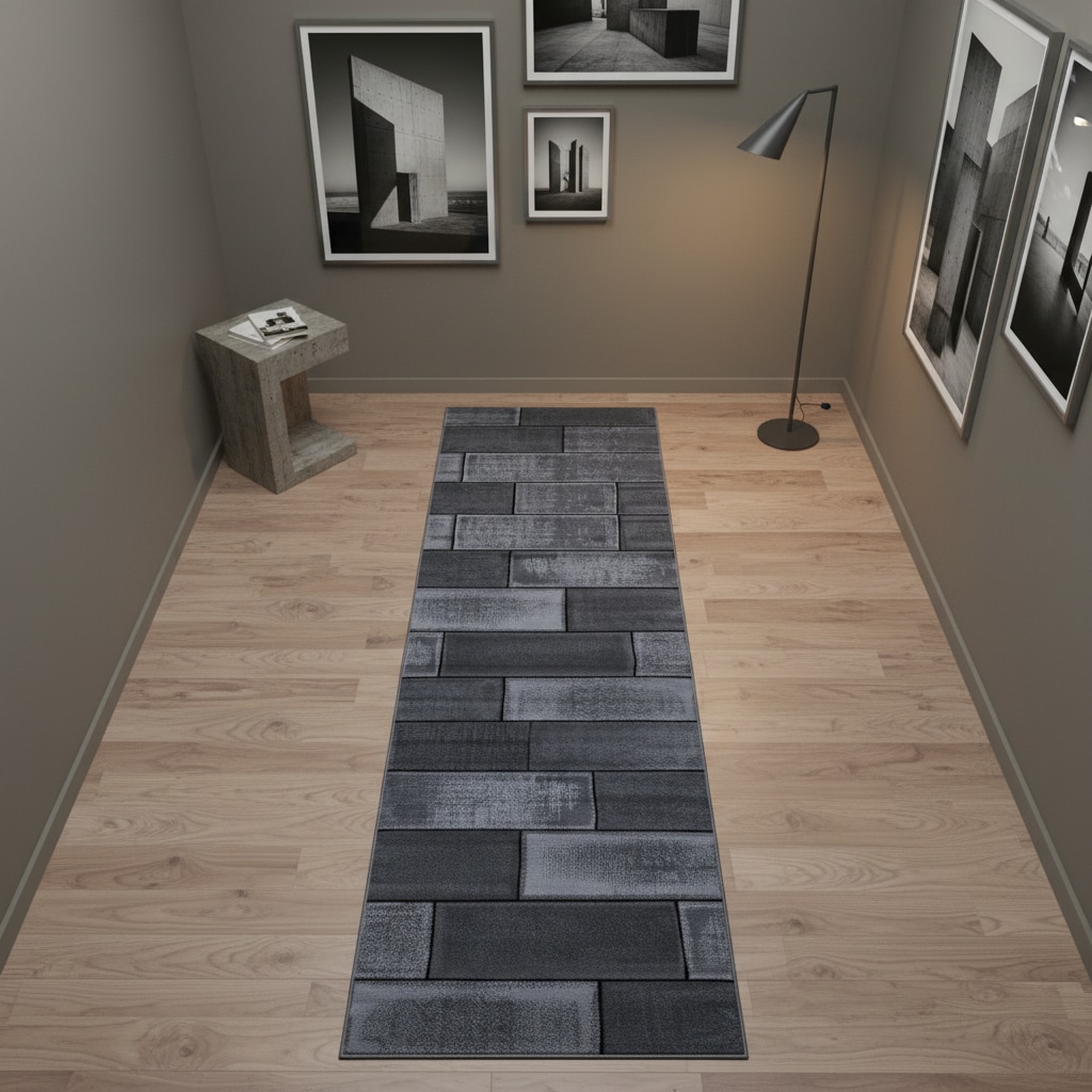 Kurzflorteppich INN, in Steinoptik, Schwarz, 80 x 300 cm