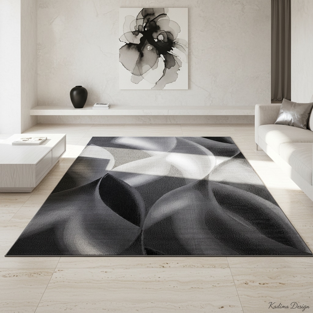 Kurzflorteppich INN, mit abstraktem Wellenmuster, Schwarz, 120 x 170 cm - Bild 1