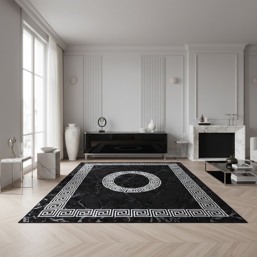 Kurzflorteppich INN, mit M&auml;ander-Muster, Schwarz, 240 x 340 cm - Bild 1
