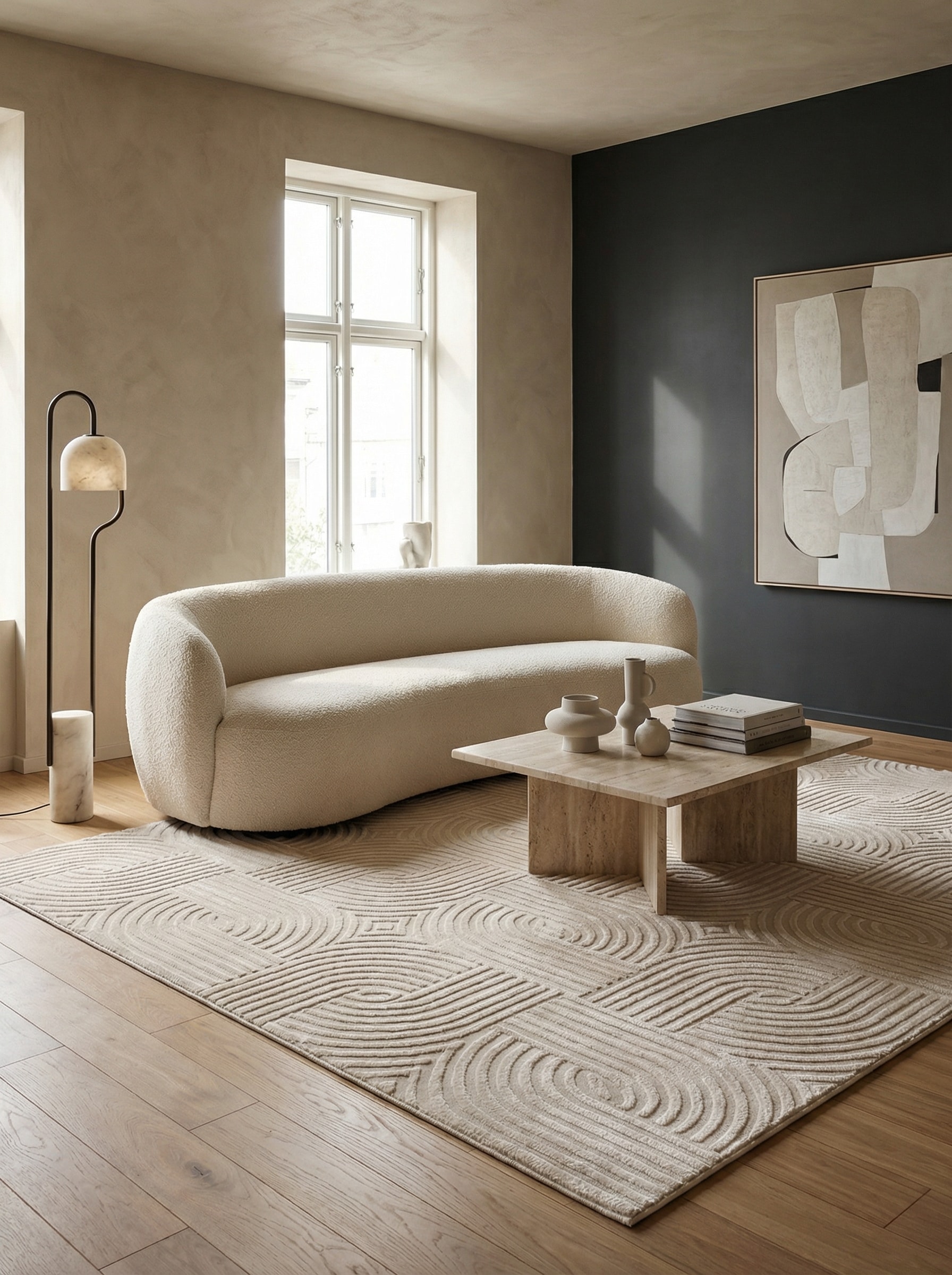 Kurzflorteppich ILLER, mit 3D-Design, aus Jute, Beige, 140 x 200 cm - Bild 1