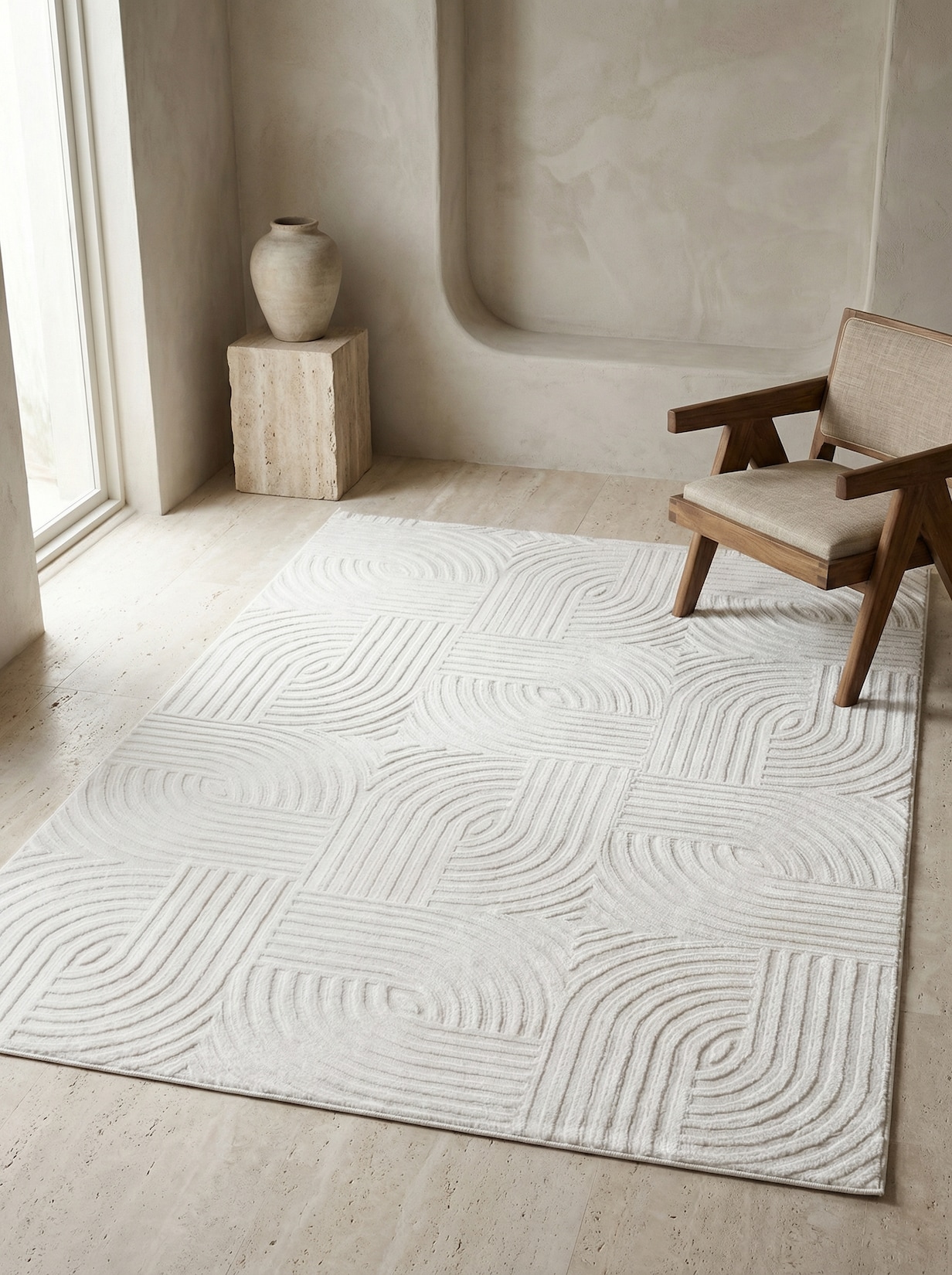 Kurzflorteppich ILLER, mit 3D-Design, aus Jute, Creme, 120 x 170 cm