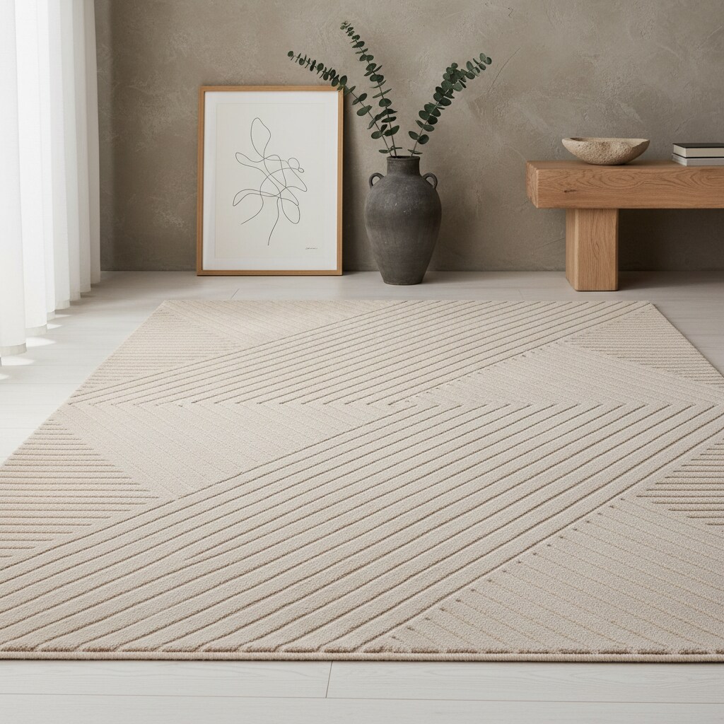 Kurzflorteppich ILLER, mit 3D-Design, aus Jute, Florh&ouml;he 12 mm, Beige, 160 x 230 cm - Bild 1