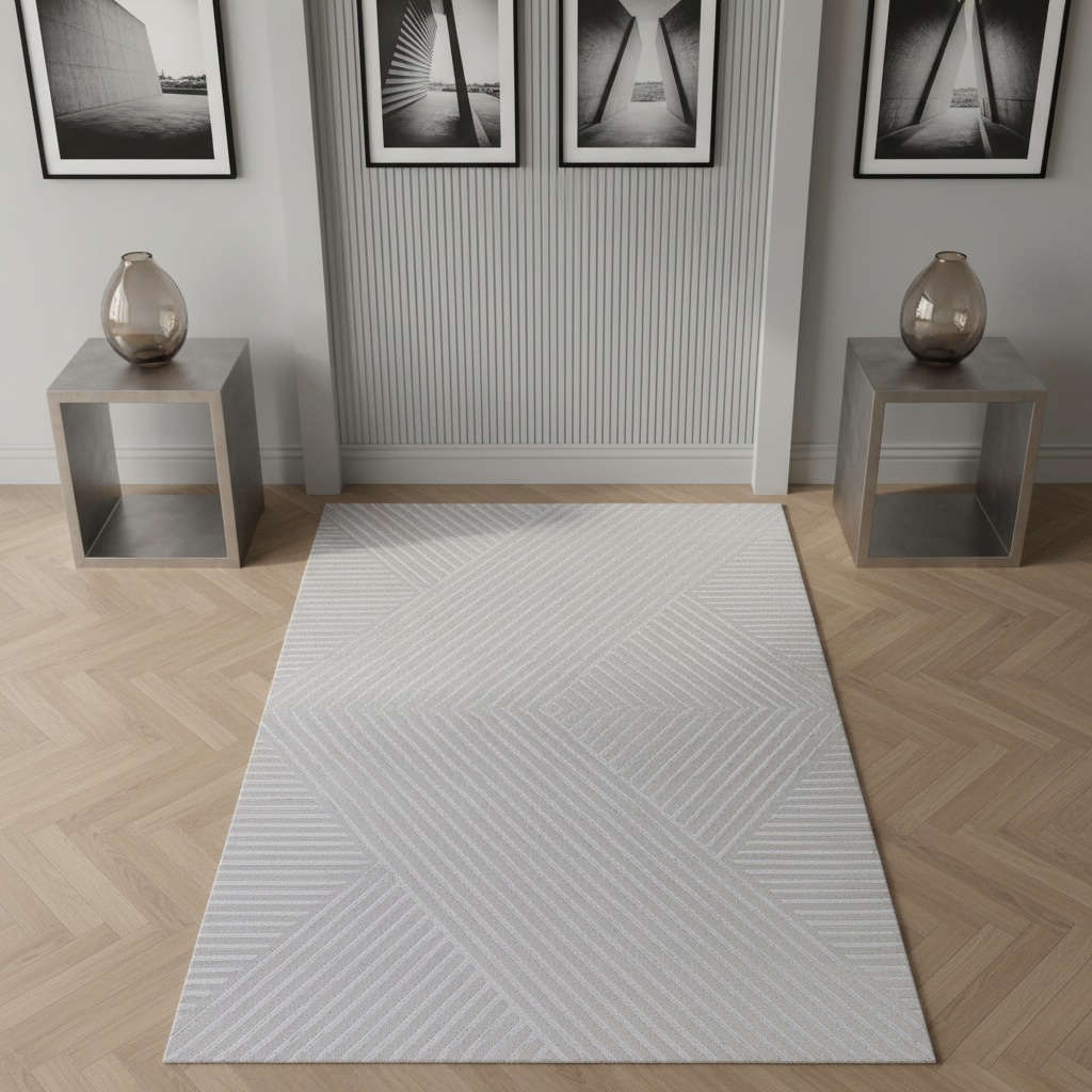 Kurzflorteppich ILLER, mit 3D-Design, aus Jute, Florhöhe 12 mm, Silber, 80 x 250 cm