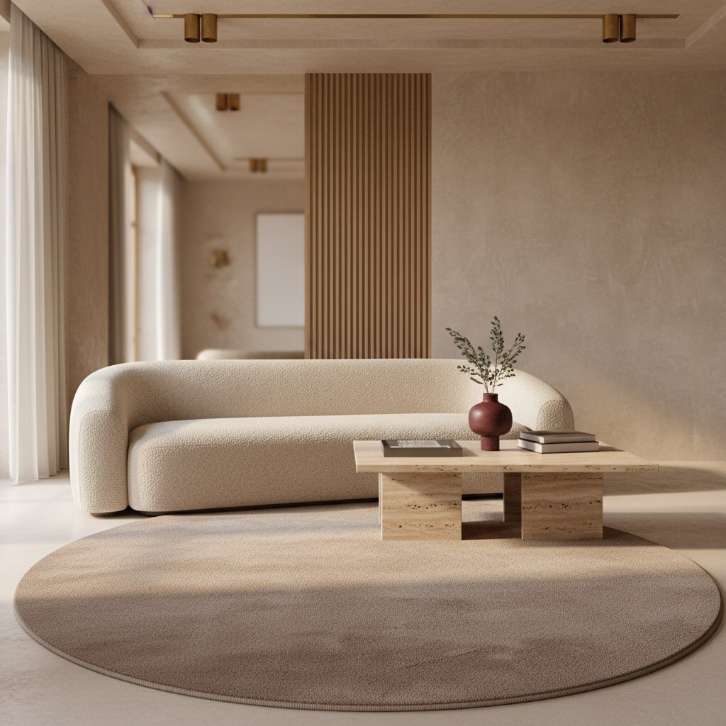 Kurzflorteppich Waschbar LECH, einfarbig, Beige, Ø 200 cm