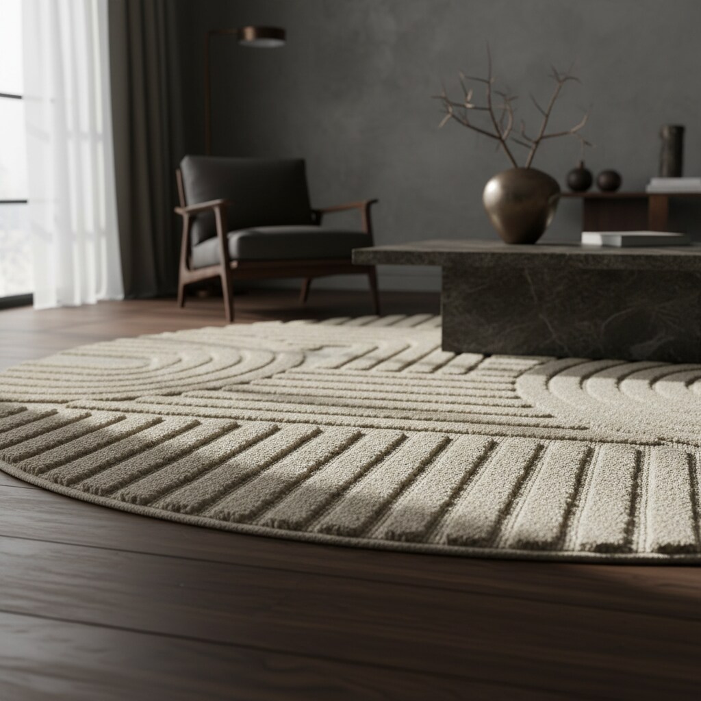 Hochflorteppich RIGI, im Skandi-Boho-Stil, Beige, Ø 160 cm