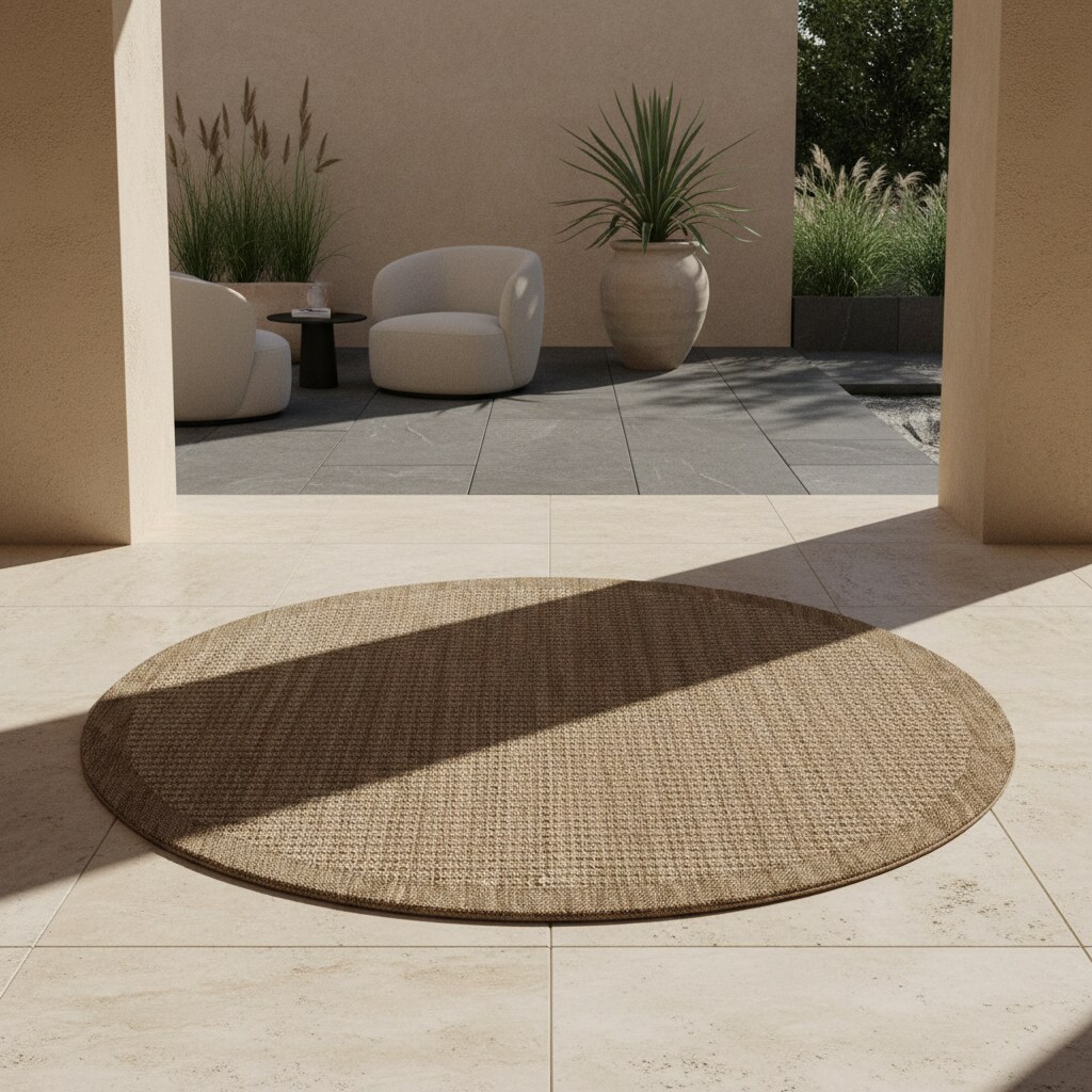 Outdoorteppich DAFNE, einfarbig, Braun, Ø 120 cm