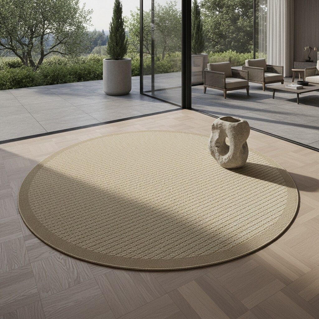 Outdoorteppich DAFNE, einfarbig, Beige, Ø 160 cm