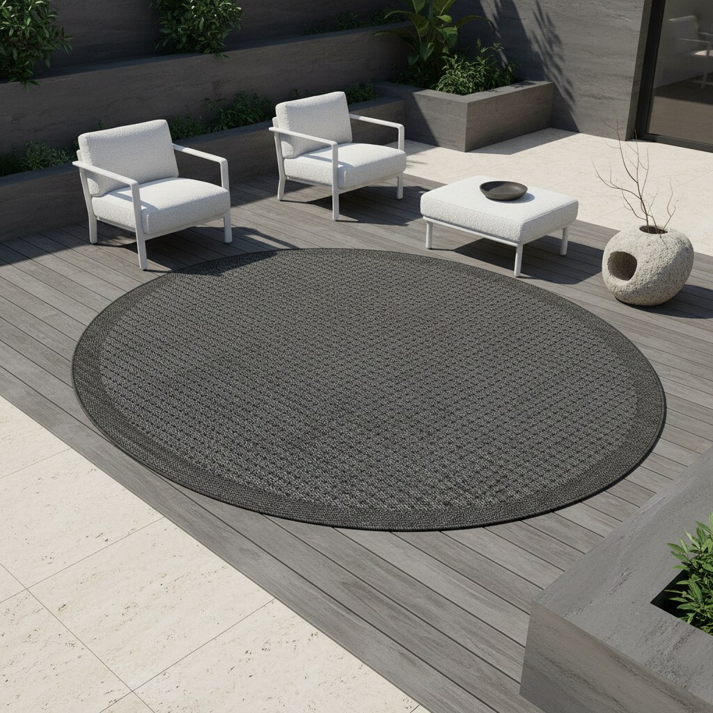 Outdoorteppich DAFNE, einfarbig, Schwarz, Ø 160 cm
