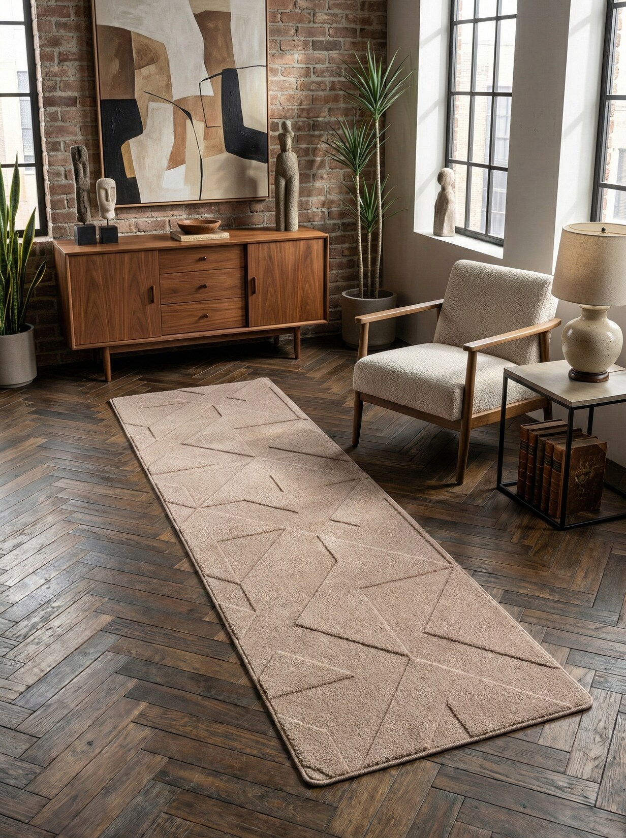 Kurzflorteppich Waschbar LAVAREDO, geometrisch, Beige, 80 x 250 cm