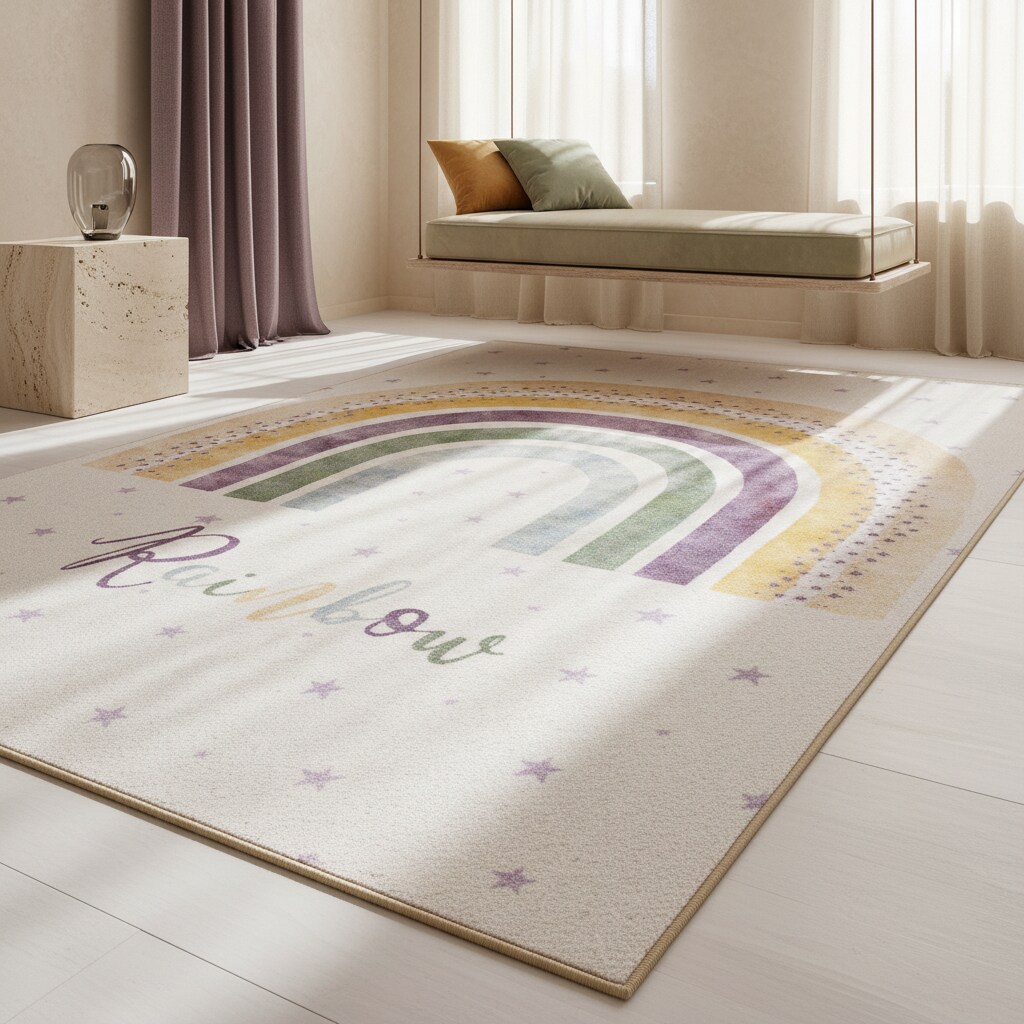 Kinderteppich TRAUN, mit Regenbogen-Motiv, Creme, 160 x 230 cm - Bild 1