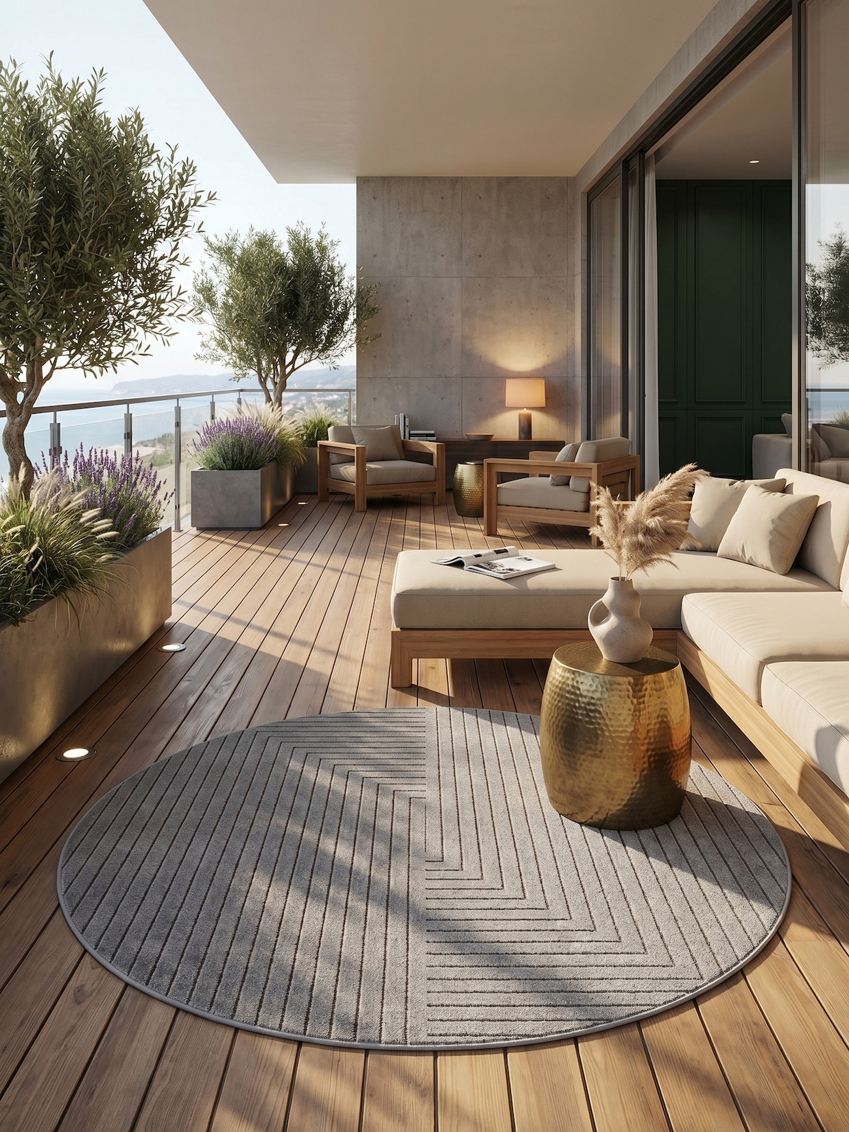 Teppich Outdoor ENGADIN in Silber, im Skandi-Stil mit 3D-Design, aus Polypropylen, Ø 200 cm