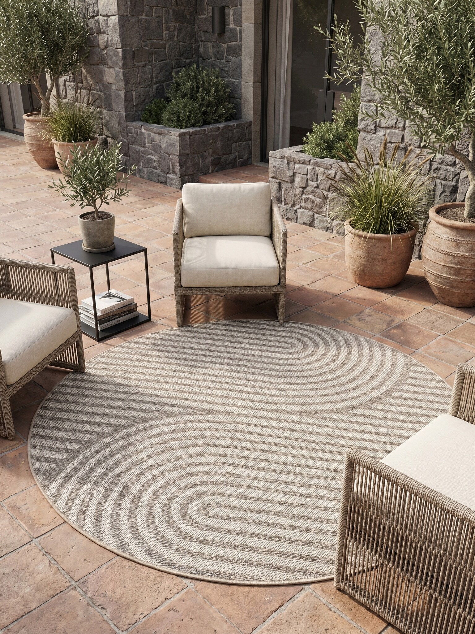 Teppich Outdoor VENTOUX in Beige, im Boho-Stil, &Oslash; 200 cm - Bild 1