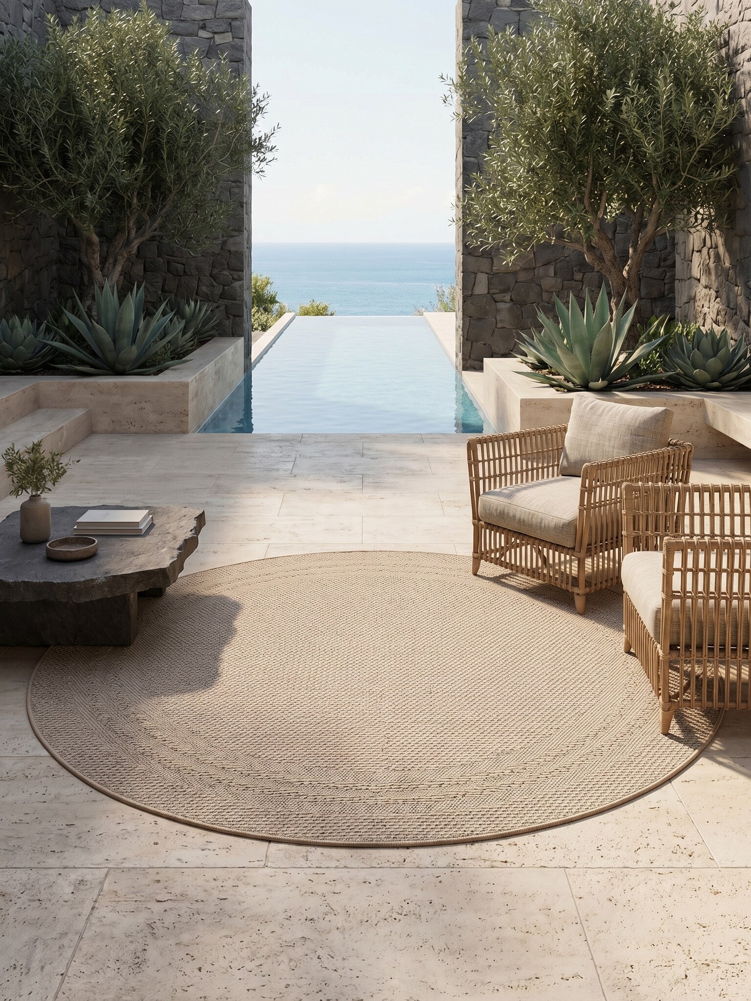 Teppich Outdoor VENTOUX in Beige, mit Bord&uuml;re, &Oslash; 200 cm - Bild 1